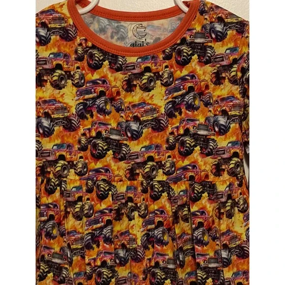 Gigi's Closet Toddler Girls 3T Monster Truck Flames Long Sleeve Dress - Picture 3 of 6